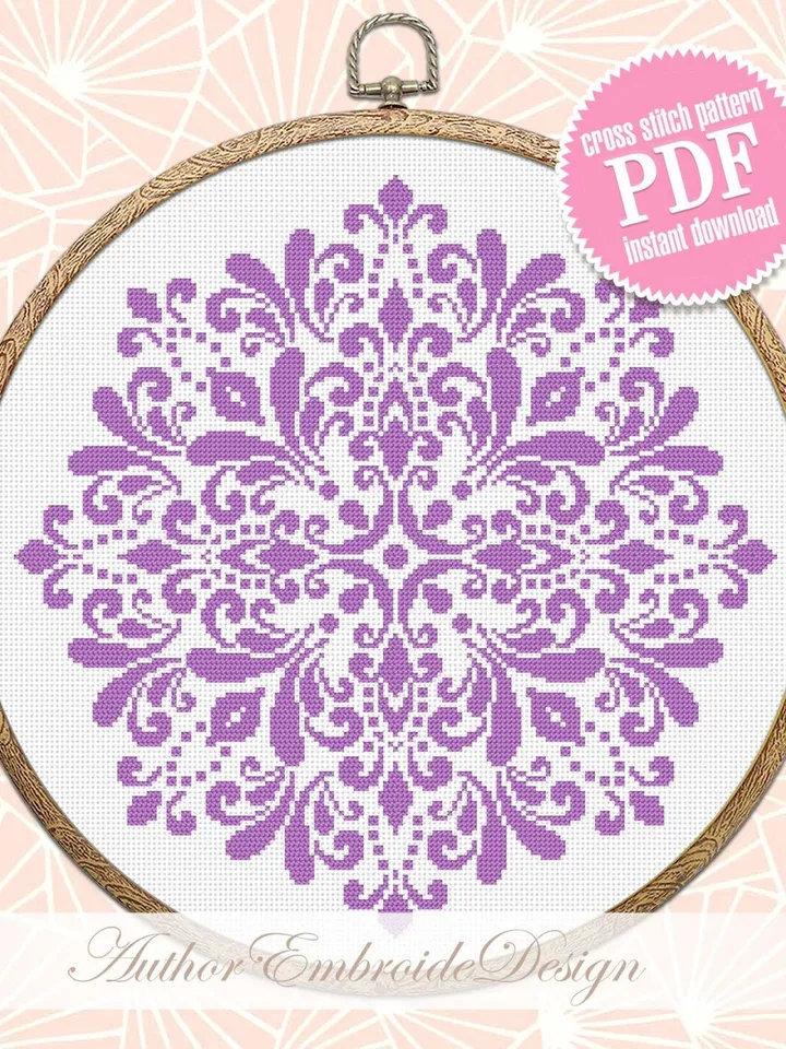 Mandala cross stitch pattern PDF download Monochrome mandala pattern digital PDF, Simple cross stitch chart for beginner, Mandala art #M255