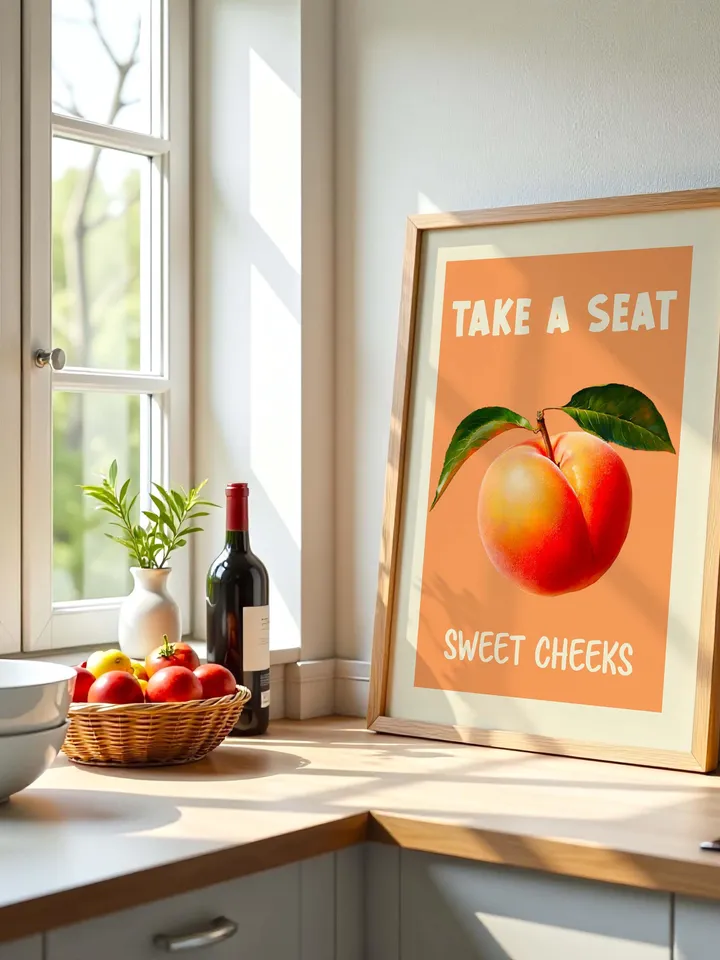 Nice Bum Poster Funny Bathroom Wall Art Take a Seat Printable Retro Toilet Art Cheeky Peach Poster Digital Download Toilet Humor Print