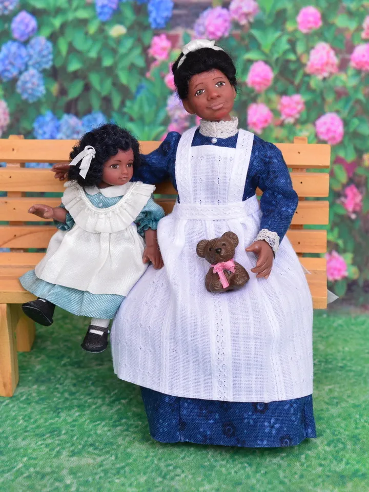 Miniature doll in 1/12 scale.  Nanny doll for the dollhouse.