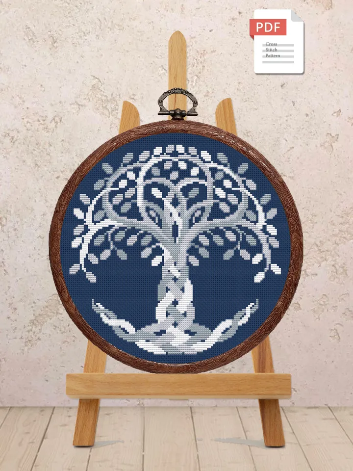 Silver Tree of Life Cross Stitch Pattern, Yggdrasil Cross Stitch Pattern, Folklore Cross Stitch Pattern, Tree of Life Patterns #oth013
