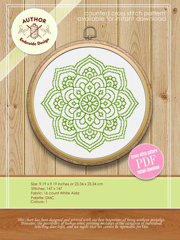 Mandala set cross stitch pattern download PDF, Monochrome mandala embroidery, Mandala digital PDF, Floral ornament cross stitch chart #S13