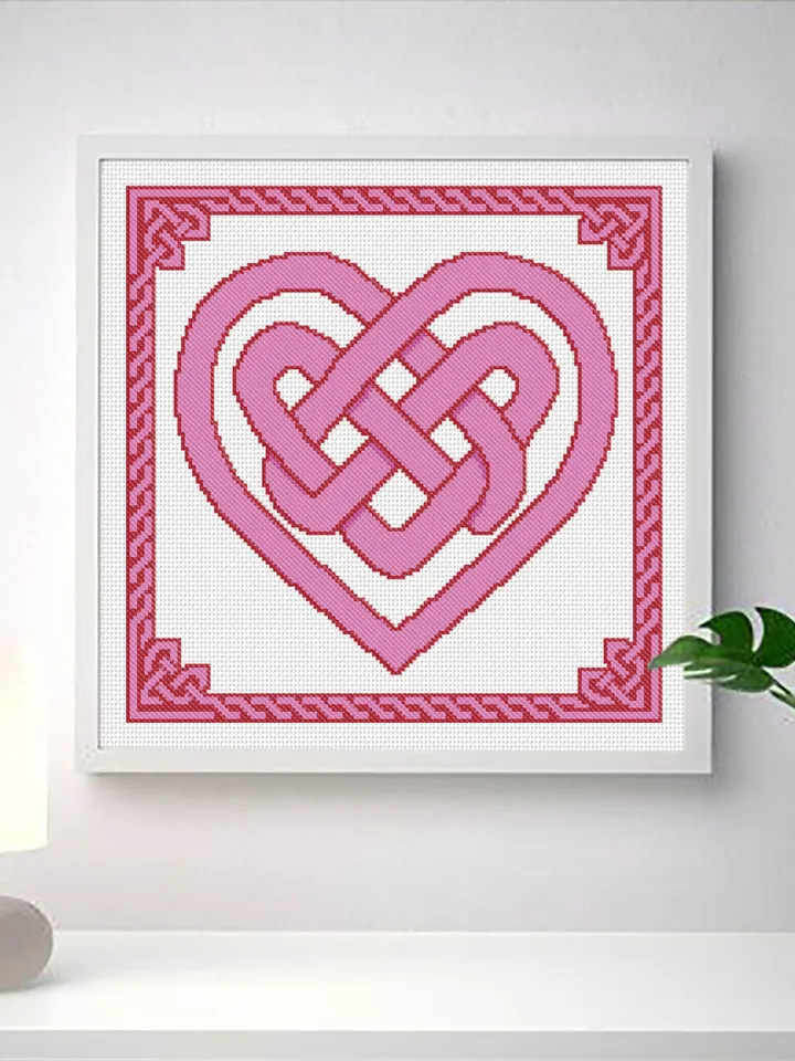 Celtic love knot cross stitch pattern download PDF, Celtic heart cross stitch chart, Celtic ornament embroidery, Easy mandala pattern #M53