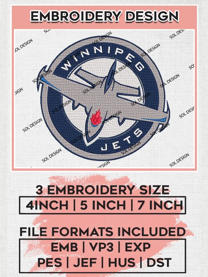 NHL Winnipeg Jets Round Logo Embroidery Designs, NHL Winnipeg Jets Machine Embroidery Designs, NHL Embroidery Designs, NHL Machine Embroidery Designs, Digital Download