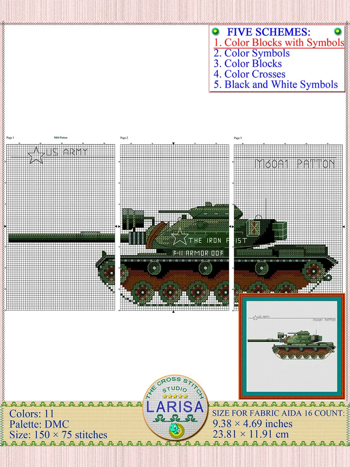 M60 Patton Cross Stitch Pattern | The M60 Patton Main Battle Tank