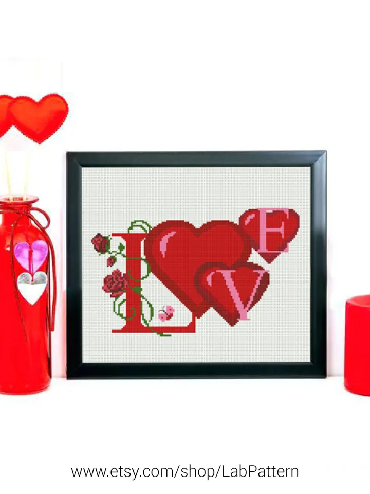 Love Heart Cross stitch pattern | Embroidery Pattern | Instant Download | Embroidery Designs