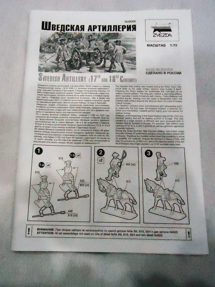 Swedish artillery of Karl XII 8066 "Zvezda" 1/72 Napoleonic
