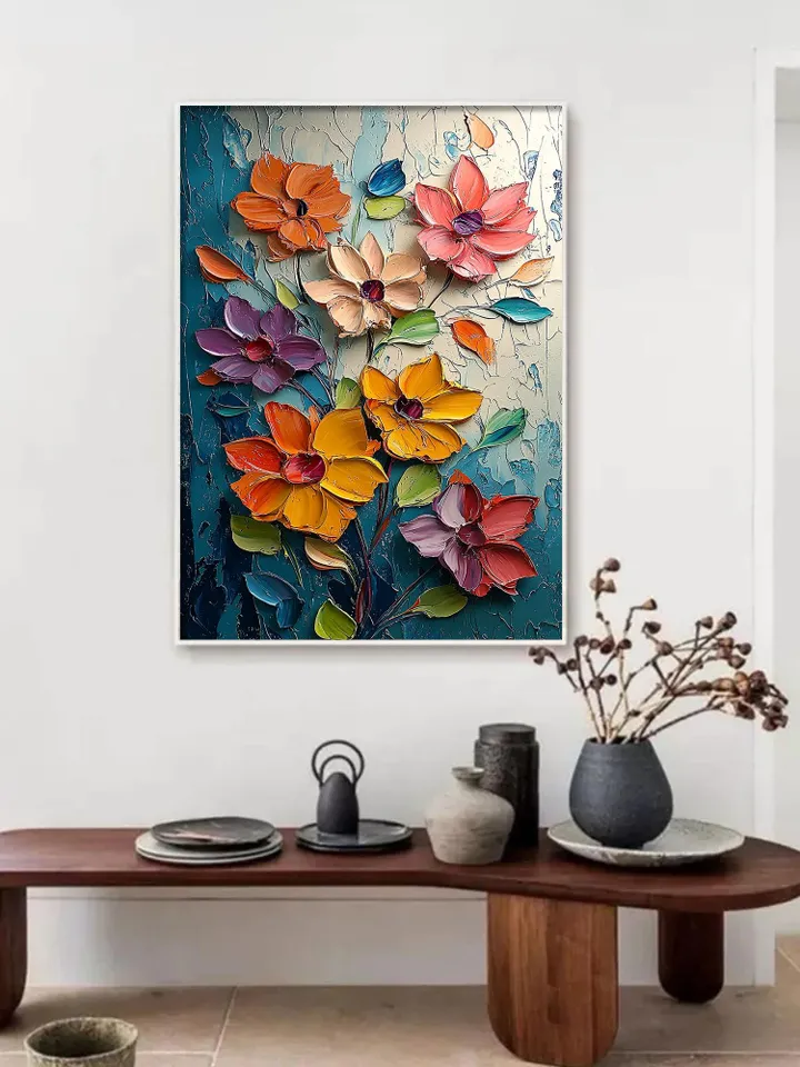 Large Impasto Floral Painting, Textured 3D Flower Artwork, Colorful Original Art, Wall Art Decor, Modern Abstract Flowers,Home Office Decor