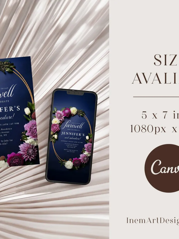 Editable Farewell Invitation | Printable Moody Floral Going Away Party Template, Moving Away Canva Digital Template Download