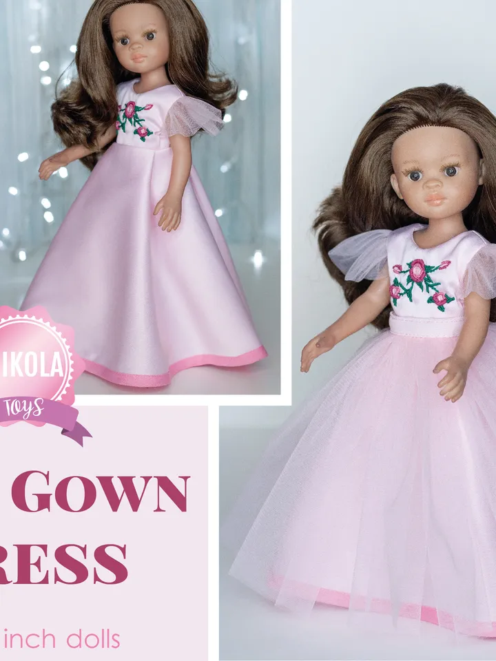 Beautiful pink fluffy dress for Paola Reina doll, Little Darling by Dianna Effner clothes, 13 inch doll clothes
