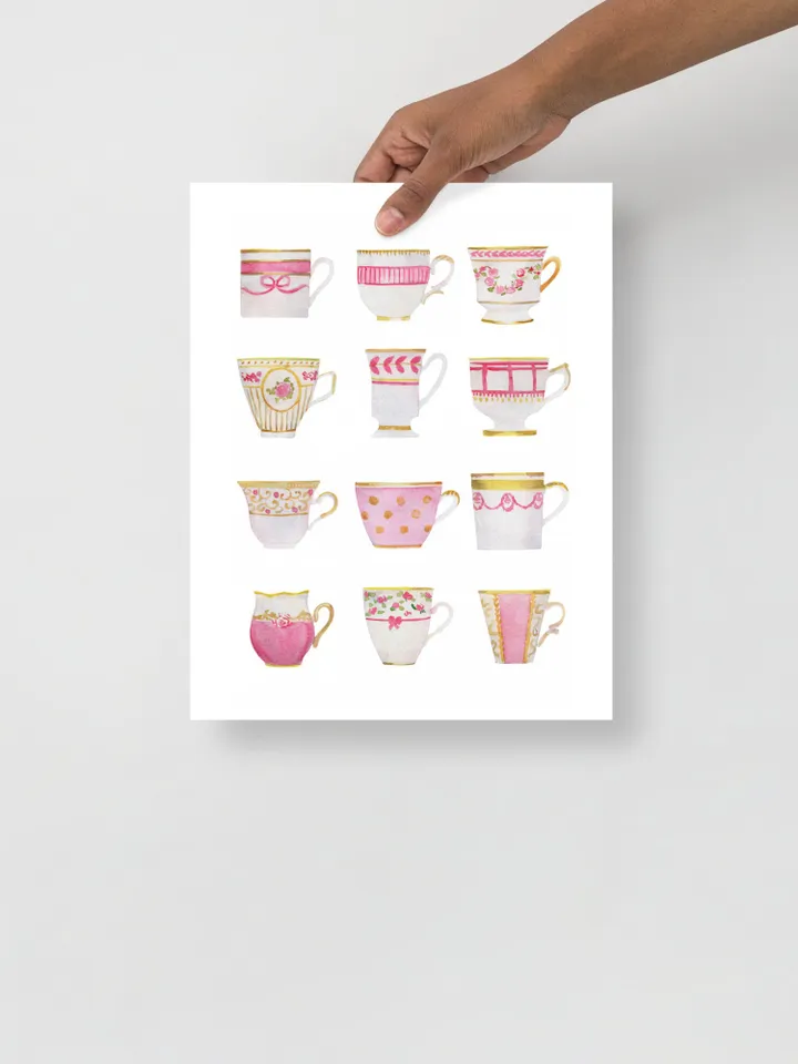 Pink Tea Cups Print, Watercolor Painting, Tea Art, Gift For Tea Lovers, Kitchen Art, Vintage Tea Cup Art, Tea Watercolor, Tea Gift, Cup Art