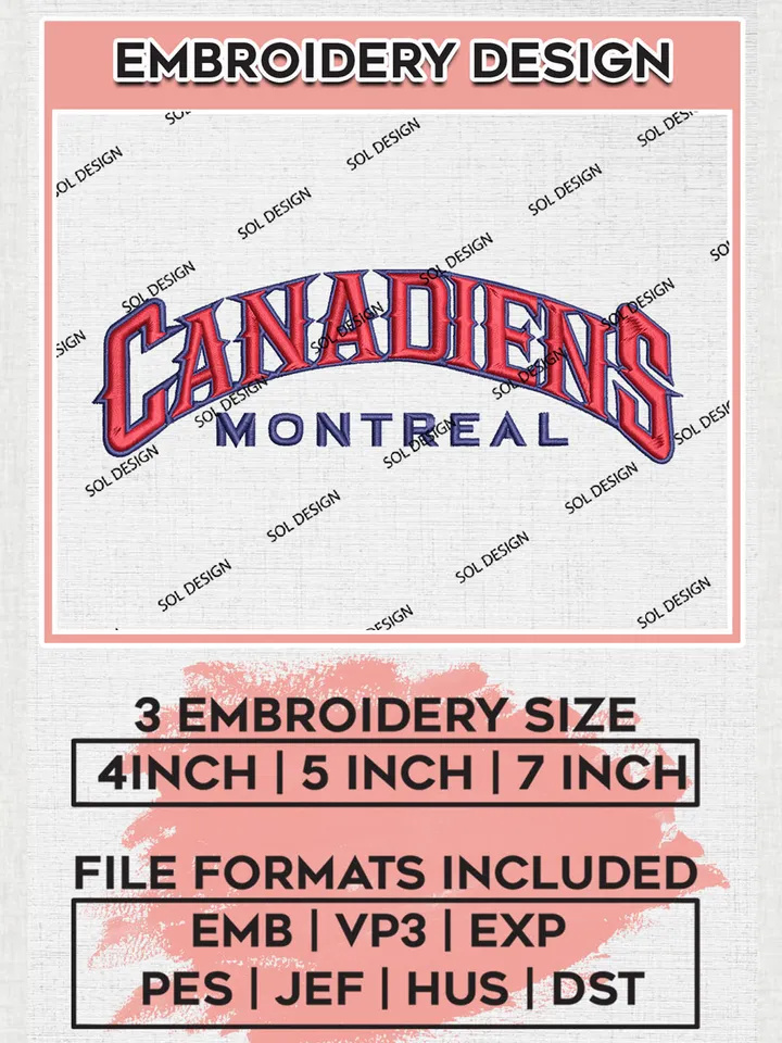 Montreal Canadiens Hockey Team Wordmark Logo Embroidery Design, NHL Montreal Canadiens Logo Embroidery Files, Hockey Team Machine Embroidery, Machine Embroidery Design