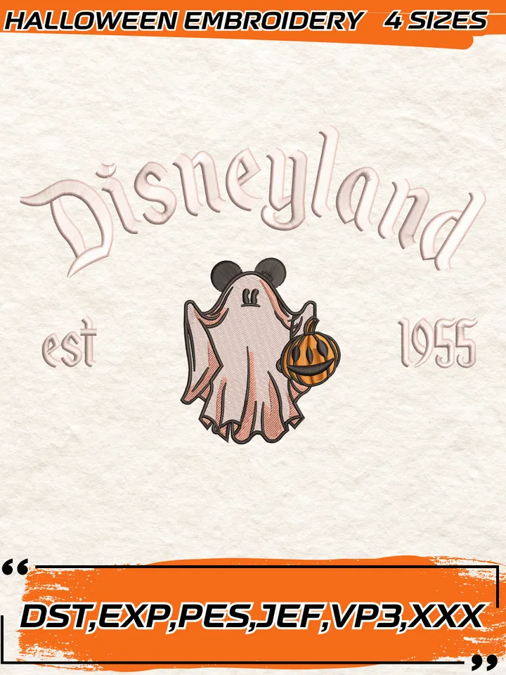 Disneyland Ghost Halloween Embroidery Design,Halloween Cartoon Embroidery Design,4 Sizes, Digital Download
