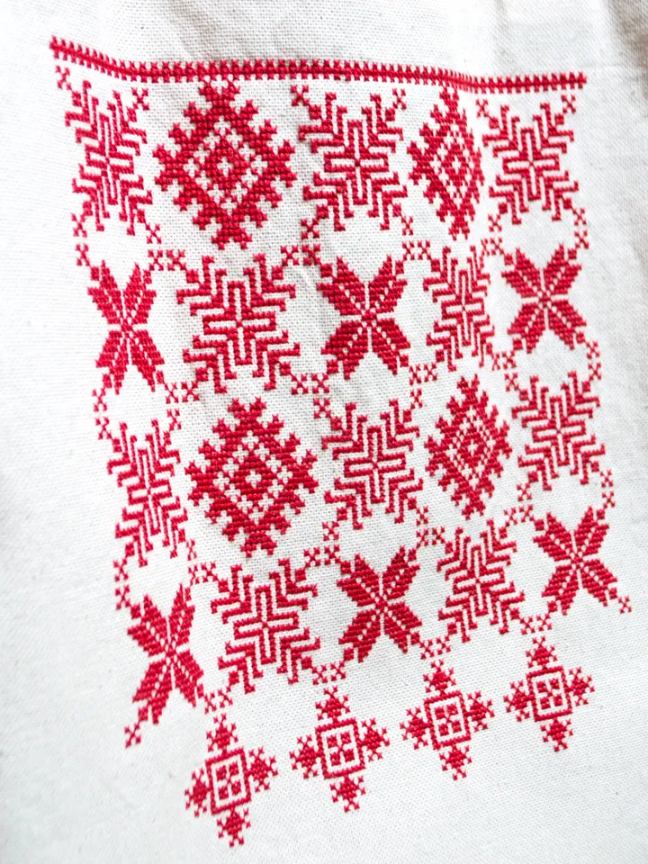 Shopper Bag with Hand Embroidery “Tradition” — Belarusian Folk Ornament, Handmade Gift