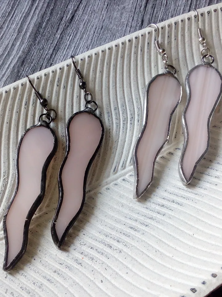 Octopus tentacle earrings, milk glass Dangle earrings, simple stained glass, Wavy curved earrings