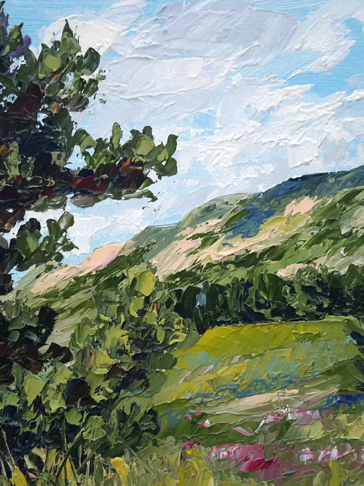 Small Landscape Original Oil Painting Pine Tree Square Oil Artwork