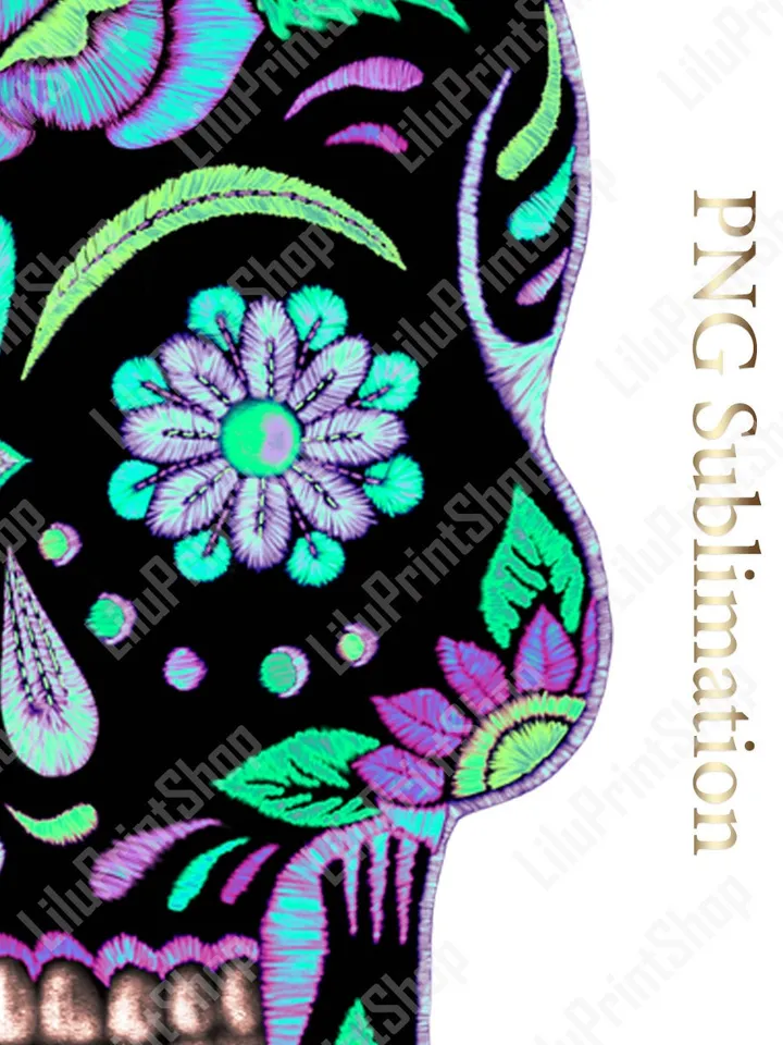 Candy Skull sublimation png Cinco de Mayo Sugar Skull clipart Faux embroidery Applique Day of the dead Dia de los muertos