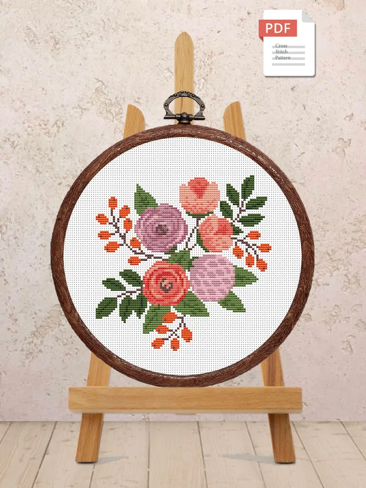 The Flowers Cross Stitch Pattern, Rose Cross Stitch Pattern, Embroidery Rose, Flower xStitch, Meadow Flowers Cross Stitch Pattern #flw015