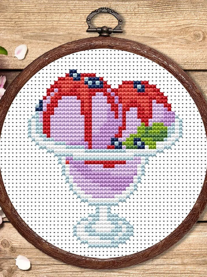 Purple Ice Cream Balls Cross Stitch Pattern, Kitchen Cross Stitch, Embroidery Ice Cream, Dessert Cross Stitch, Modern Cross Stitch #kt021