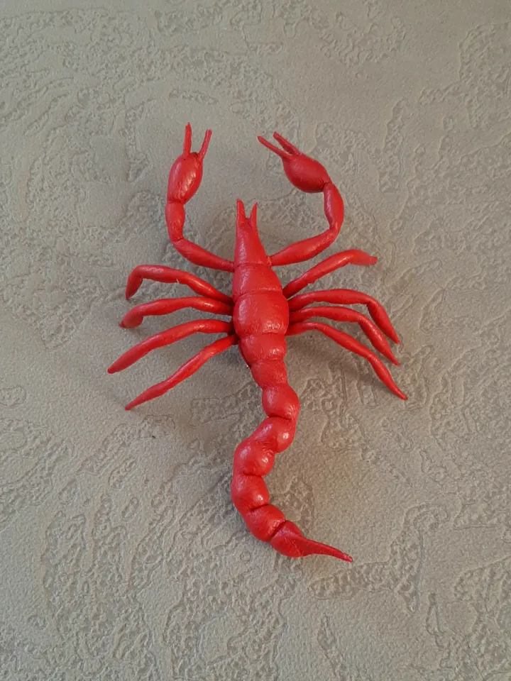 Red leather brooch scorpion 3rd anniversary gift for wife, Leather women's jewelry