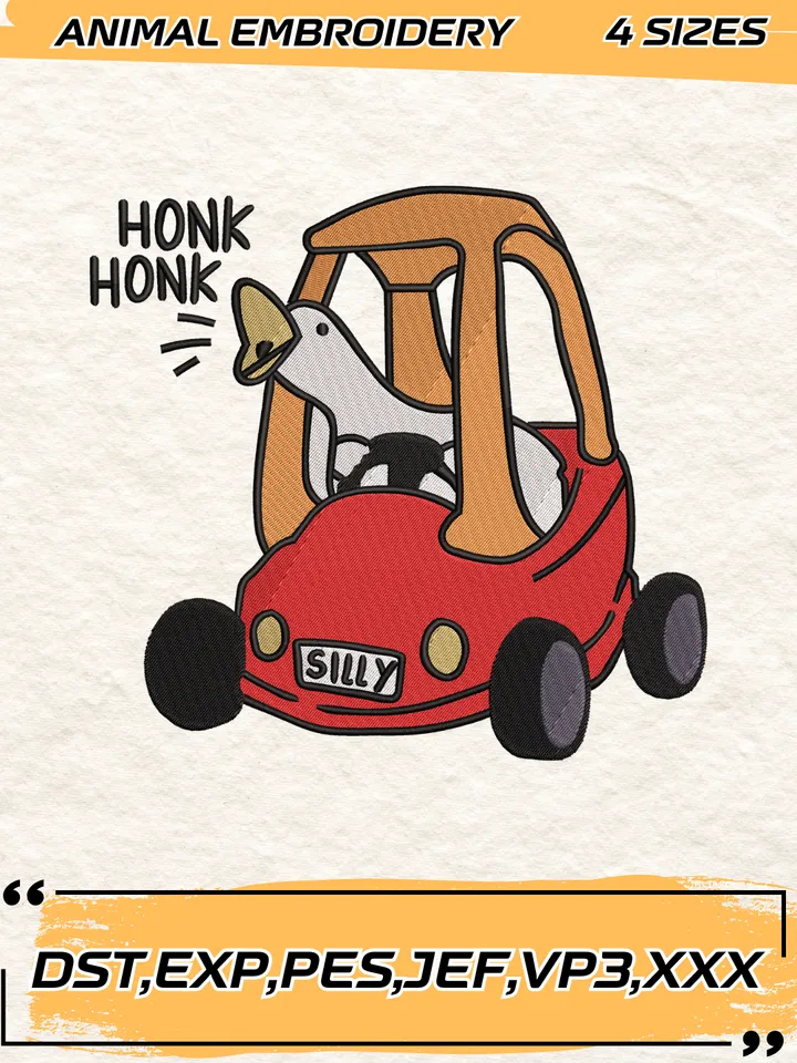 Funny Silly Goose Car Embroidery Design,Animal Embroidery Design,Silly Goose Design,4 Sizes,Digital Download