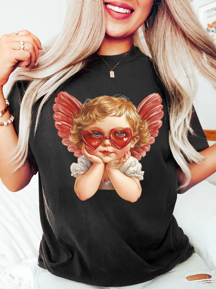 Retro Cupid Valentines Day Heart shape PNG, Vintage Valentines Day png, Funny Cupid With Sunglasses png, Valentines Day png, Cupid png