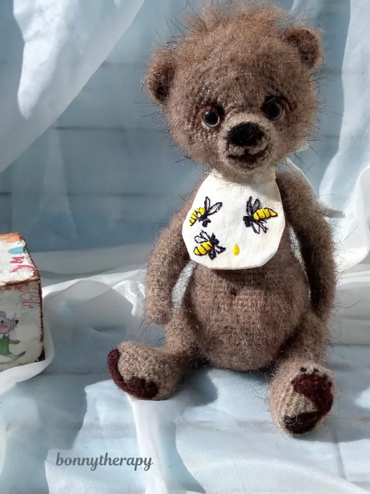 Bear crochet toy 7 inches sitting, cute stuffed bear