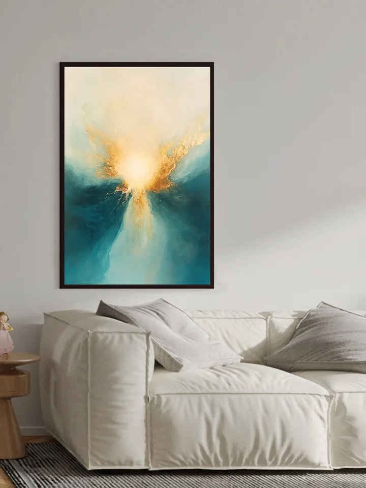 Hand-Painted Abstract Oil Painting | Modern Wall Art with Gold Accents | Stunning Blue and White Art for Living Room Home Decor