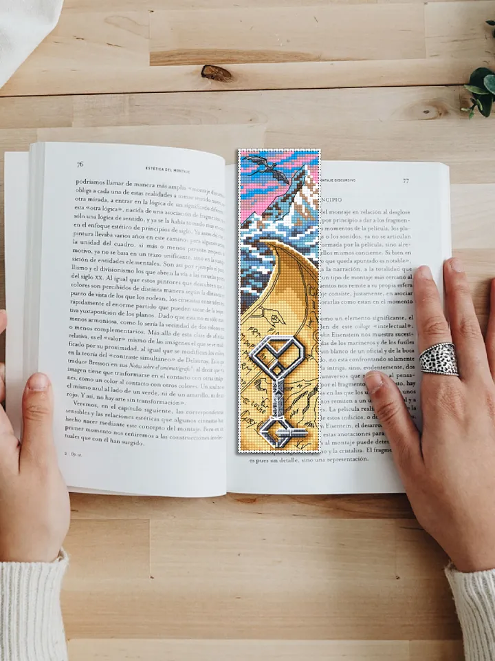 Fantasy bookmark Lonely Mountain Erebor cross stitch pattern download PDF Handmade bookmark digital PDF, Fairy movie cross stitch, Wizard world, Dwarf key #B102