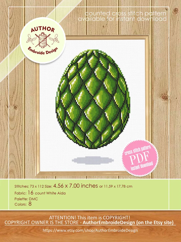 Mystery dragon egg cross stitch pattern download PDF Modern cross stitch chart, Magic Easter egg pattern digital PDF, Dragon art #D17