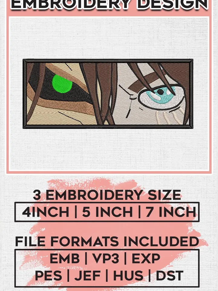 Eren Yeager Embroidery Designs, Eren Logo Embroidery Files, Attack on Titan Machine Embroidery Pattern, Digital Download EMB_ANIME_247