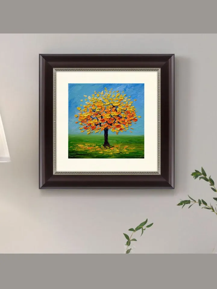 Fall Tree painting Landscape Original art Yellow tree oil painting 6 by 6 inch Small Art by Juliya JC