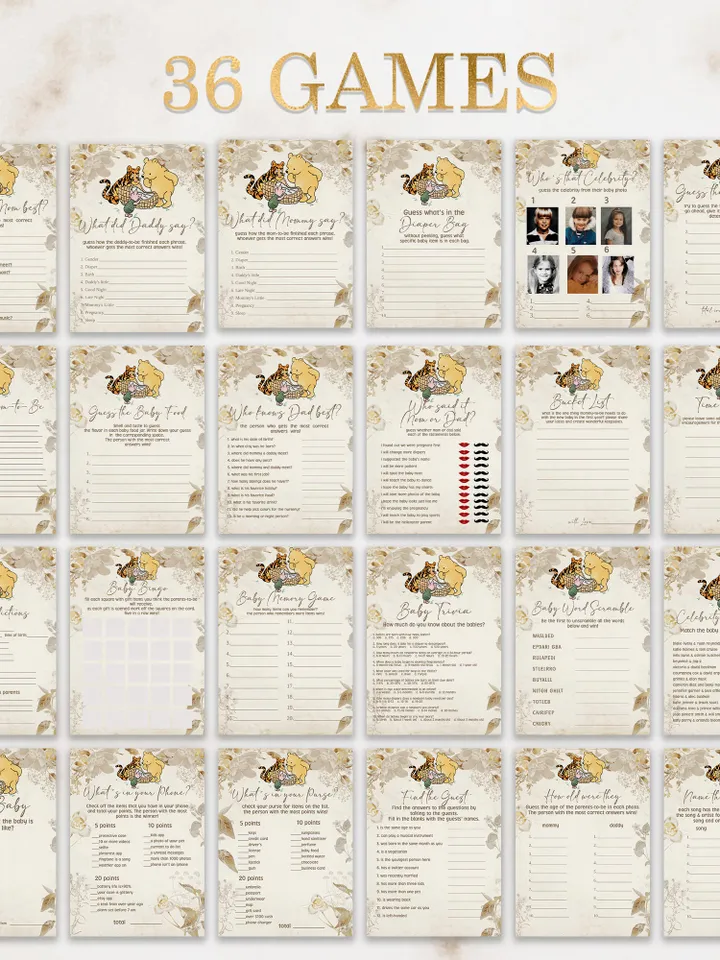Winnie the Pooh Baby Shower Games; Winnie the Pooh Inspired; Printable Pooh Baby Shower Party Games; Honey Bear Shower Games; WP11