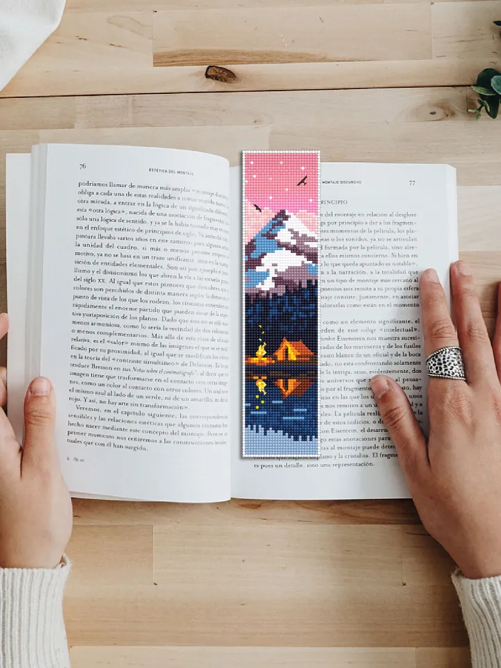 Bookmark camping cross stitch pattern digital PDF Handmade bookmark nature embroidery beginners Instant download Gift for book lover #B16
