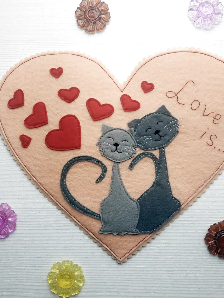felt pattern, Valentines day card, Valentines day card pattern, felt cute postcard pattern, felt heart pattern, Valentines day gift, Valentines day décor, felt heart PDF sewing pattern, love romantic card, anniversary engagement card, Valentines ornament