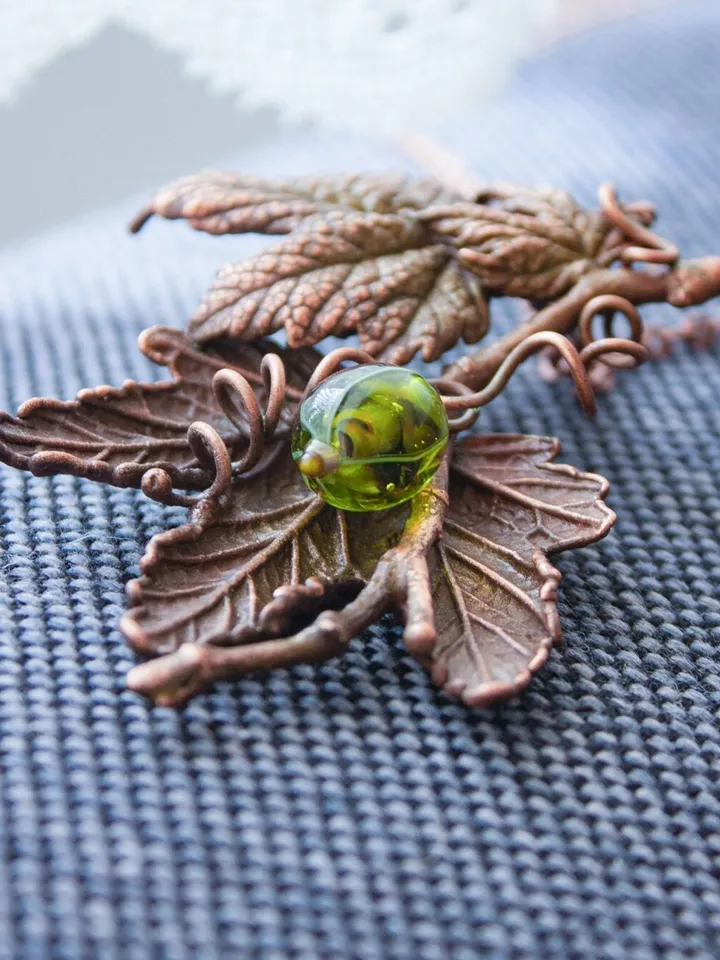 Unique handmade copper pendant made of nature leaves in a single copy, original gift
