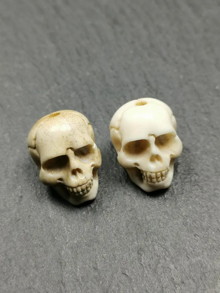 Gandhanra Handmade Tibetan Citipati White Skull Spacer Bead for Prayer Bead,Carved from Deer Antlers,Jewelry Accessories