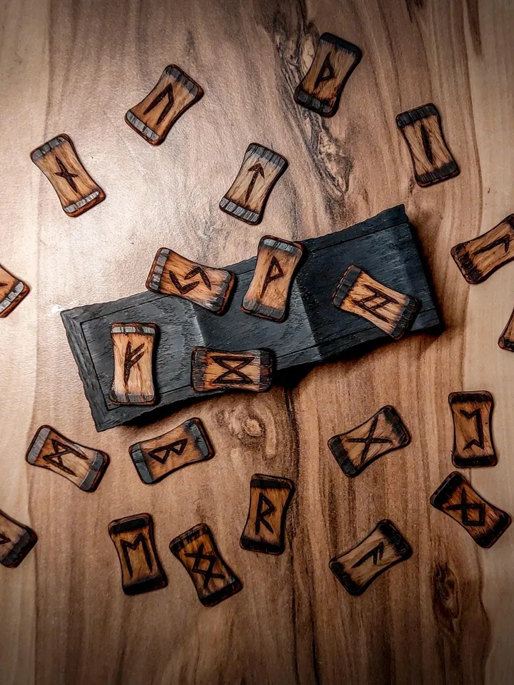 Celtic Scandinavian Oak Runes. Wooden Box. Elder Futhark. Viking Rituals.