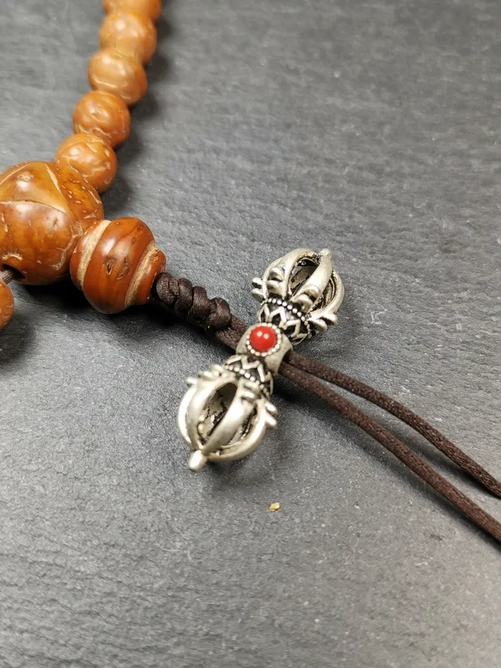 Gandhanra Handmade Tibetan Silver Vajra Amulet for Prayer Bead,Mala Pendant,32mm × 11mm
