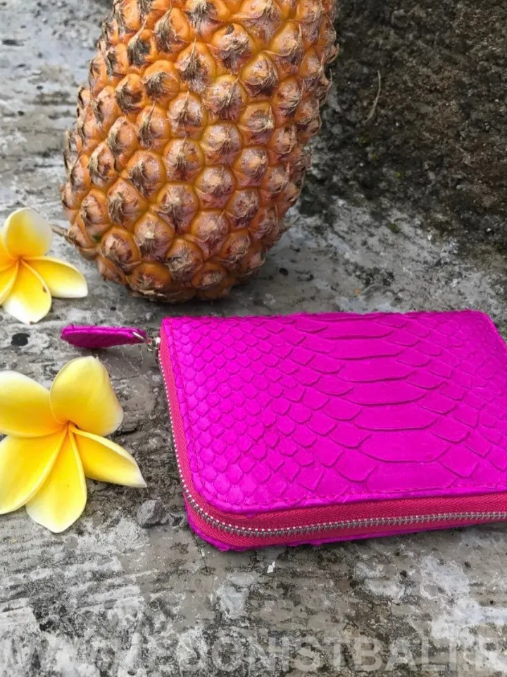 Genuine python skin fuchsia wallet | Small wallet | Exotic leather wallet | Women wallet | Snake trendy Wallet | Snakeskin designer wallet