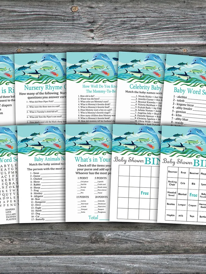 Under the sea baby shower games bundle,Sea themed Baby Shower games package,Fun Baby Shower Games,9 Printable Games-331