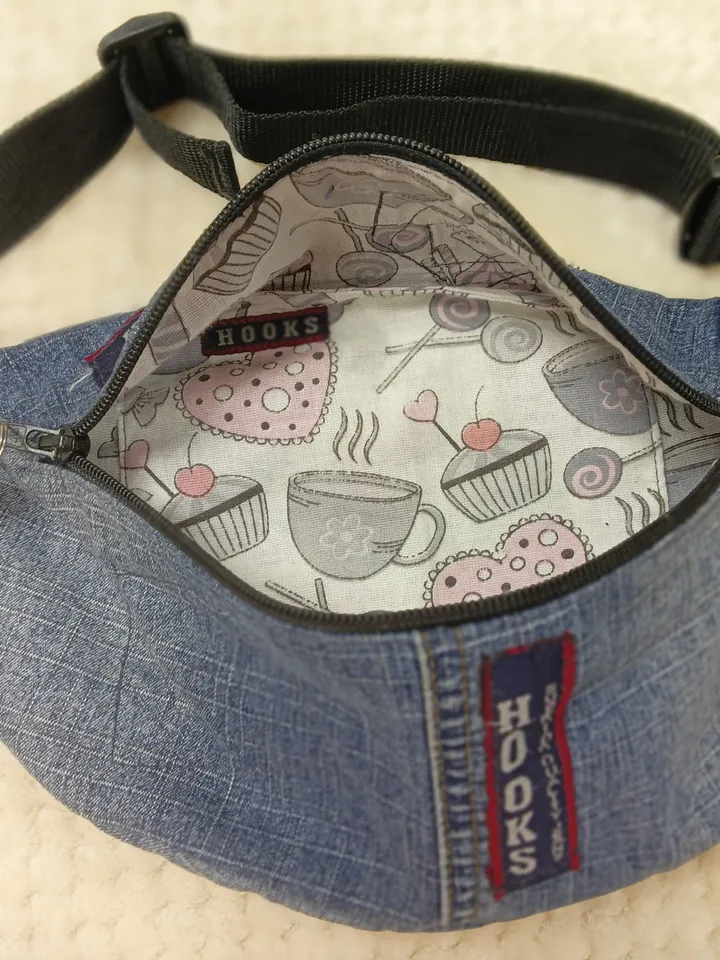 Handmade sling bag made of jeans, fanny pack, belt bag