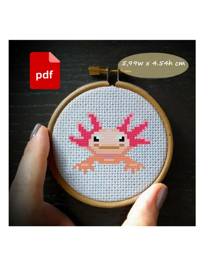 Axolotl cross stitch pattern cute kawaii fantasy design embroidery for kids