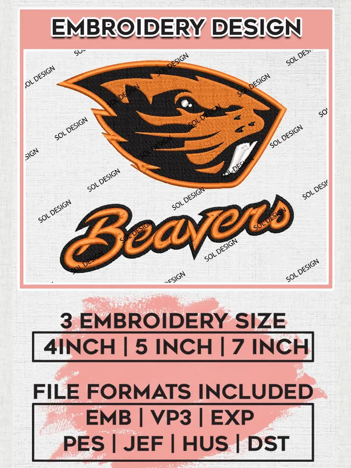 Oregon State Beavers NCAA Team Mascot Logo Machine Embroidery Design, NCAA Oregon State Beavers Embroidery Design Design files, NCAA Team Embroidery Designs, NCAA Machine Embroidery Designs, Digital Download