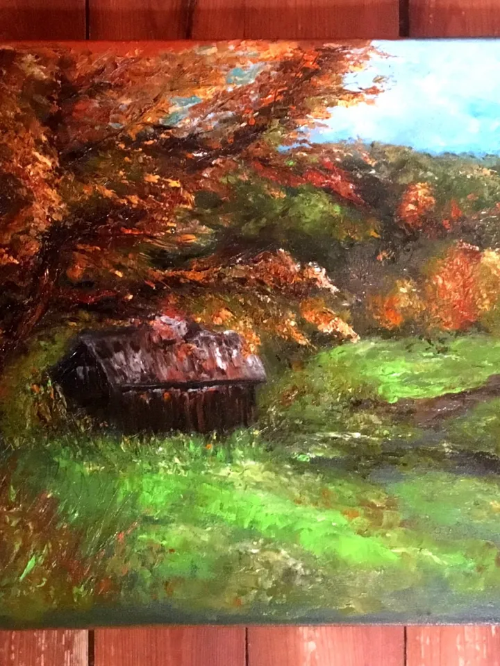 Autumn Landscape painting ,a barn house in the autumn wood painting,original oil painting.