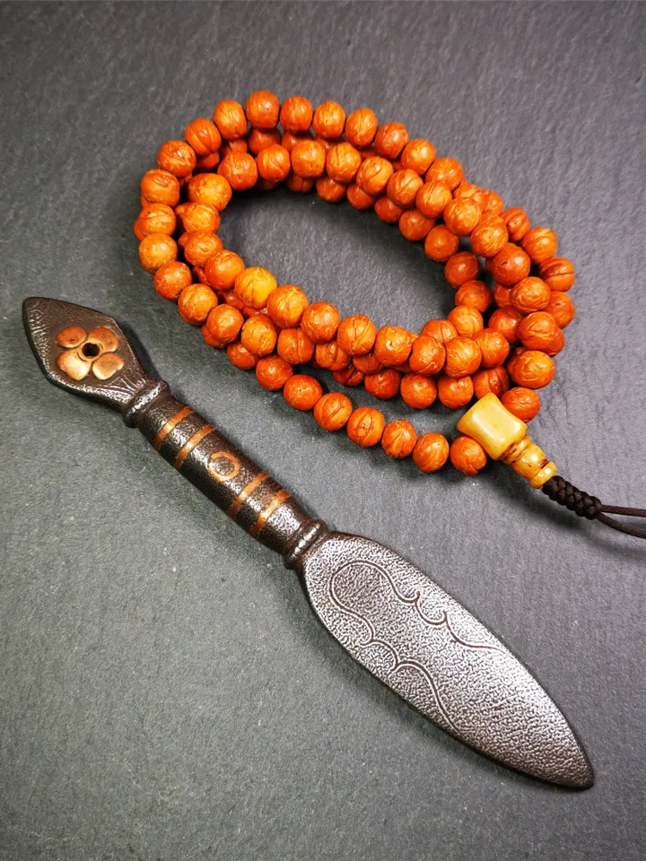 Gandhanra Handmade Tibetan Buddhist Ritual Implement - Kila -Dorje Phurba,Made of Cold Iron inlaid with Copper,5.5"