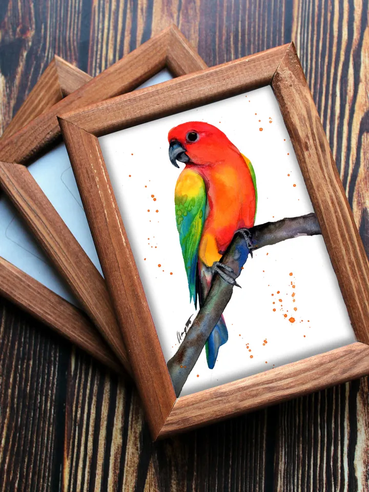 Parrot original watercolor, birds painting, handmade wall decor, 5x7 in art for bird lovers by Anne Gorywine