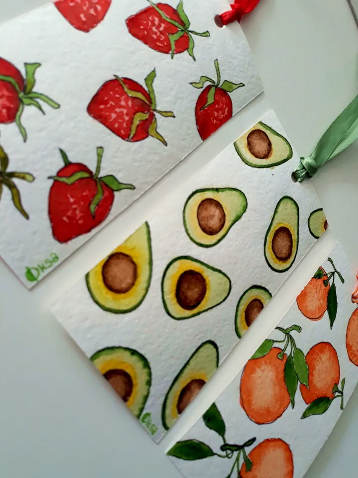 Fruits vegetables watercolor bookmarks set of 3/Handmade Watercolor Bookmark/Bookmarks for recipe book/Hostess Gift/Handmade bookmarks gift