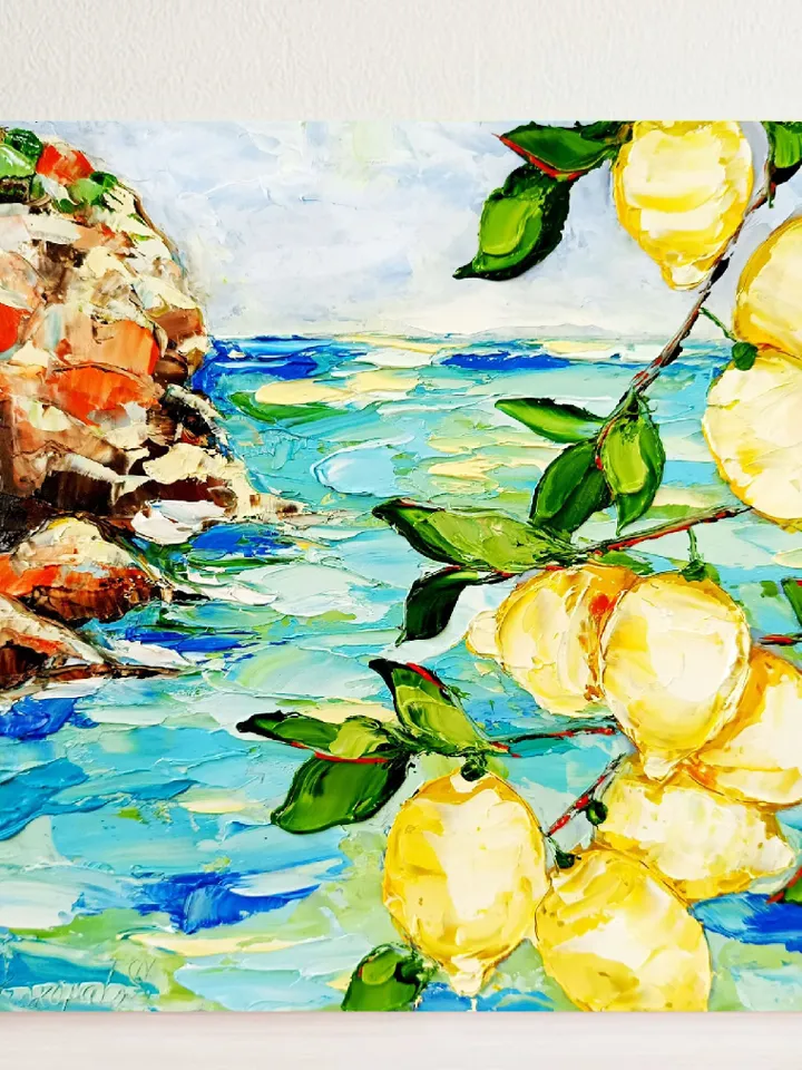 Lemon Painting Italy Seascape Original Art Impasto Oil Painting Signed painting Coastal Painting Amalfi Art Italy Painting ArtProkopaloSv