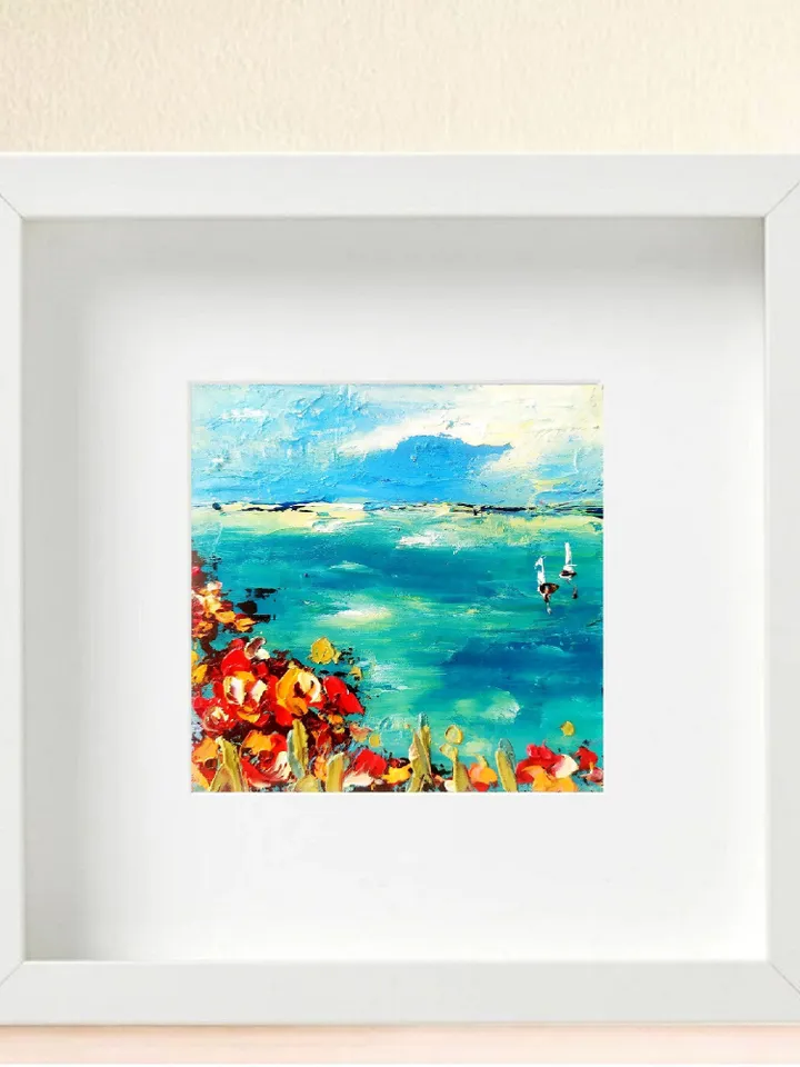 Seascape Painting Poppy Tuscany Original Art Seascape Impasto Oil Painting Small Artwork 4x4 Tuscan Serenity Original by ArtProkopaloSv