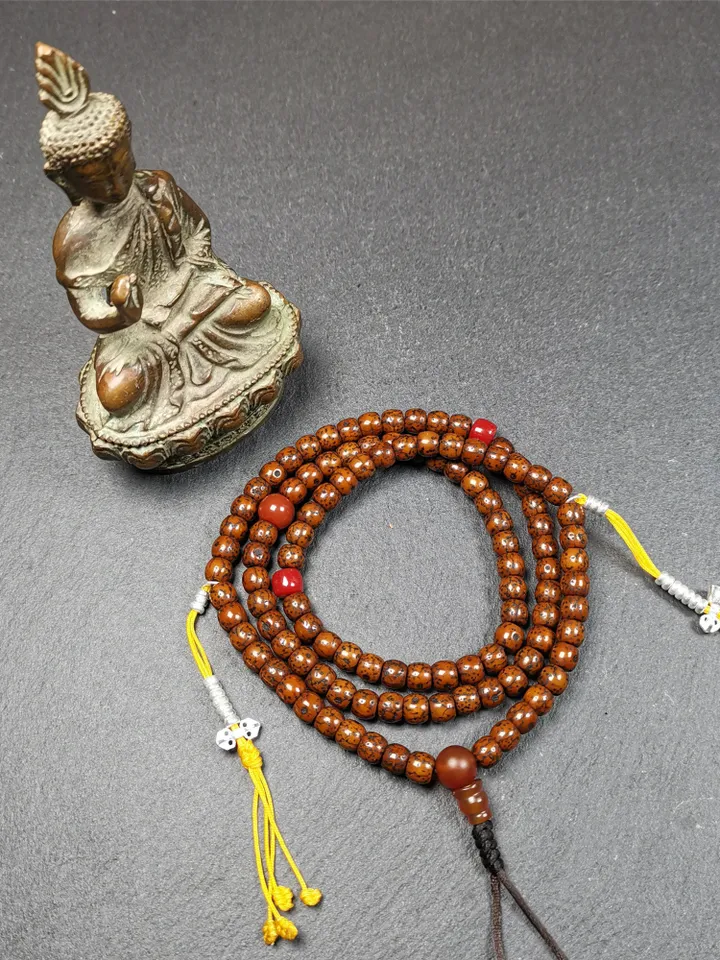 Gandhanra Old 108 Tibetan Lotus Seed Beads Mala,Prayer Beads Necklace for Meditation,Diameter 0.24", Circumference 22.8"
